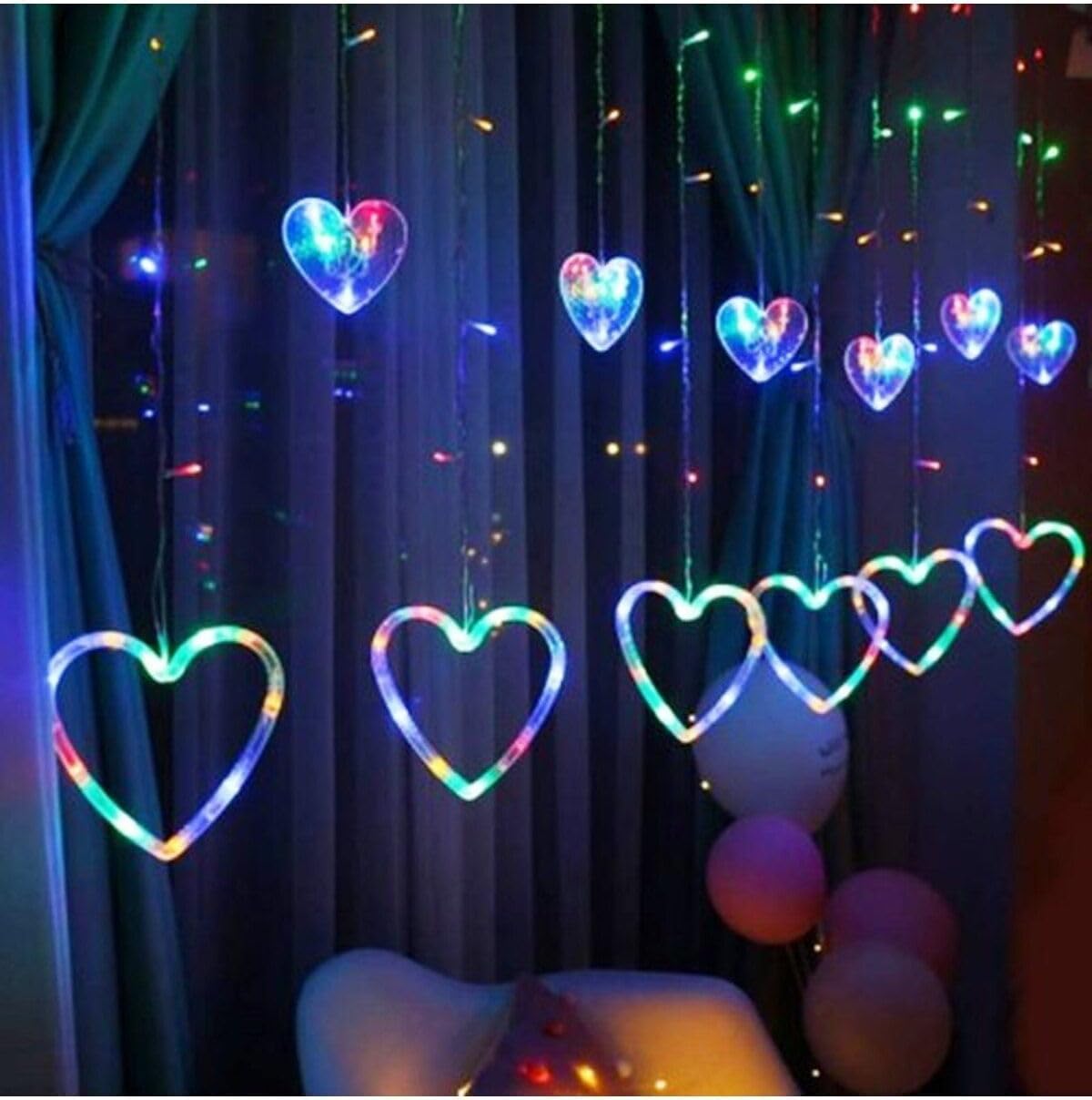 Kalp Şekilli Perde Işıkları, 3.5 Metre, USB ve Pil ile Çalışan, İç Mekan Dekoratif Aydınlatma (RGB)